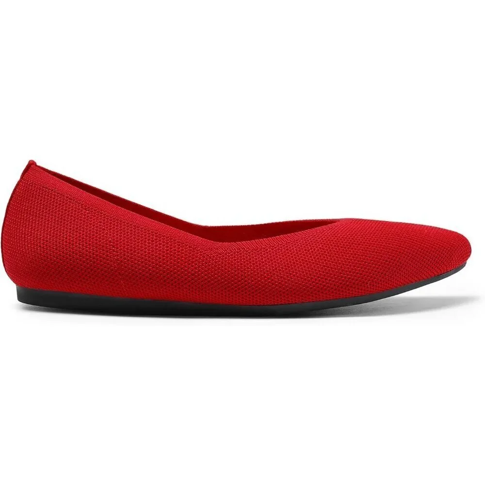 Women's Red Comfortable Dressy Knit Ballet Flats with Arch Support Shoes